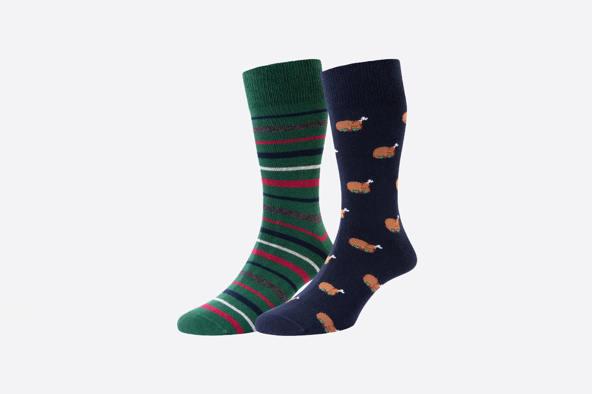 Christmas Turkey Motif 2-Pair Socks- HJ27
