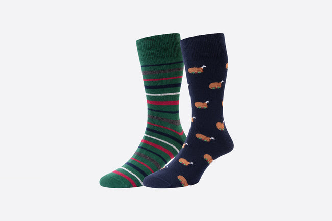 Christmas Turkey Motif 2-Pair Socks- HJ27
