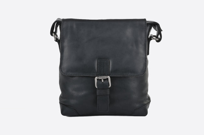 Mens 3 Pocket Luxury Small Leather Flight Bag Black : Jack