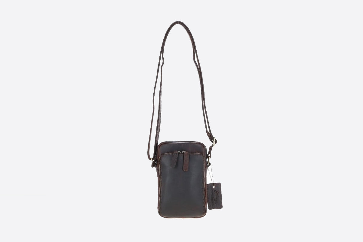 Leather Crossbody Smartphone Bag Chestnut: K-41
