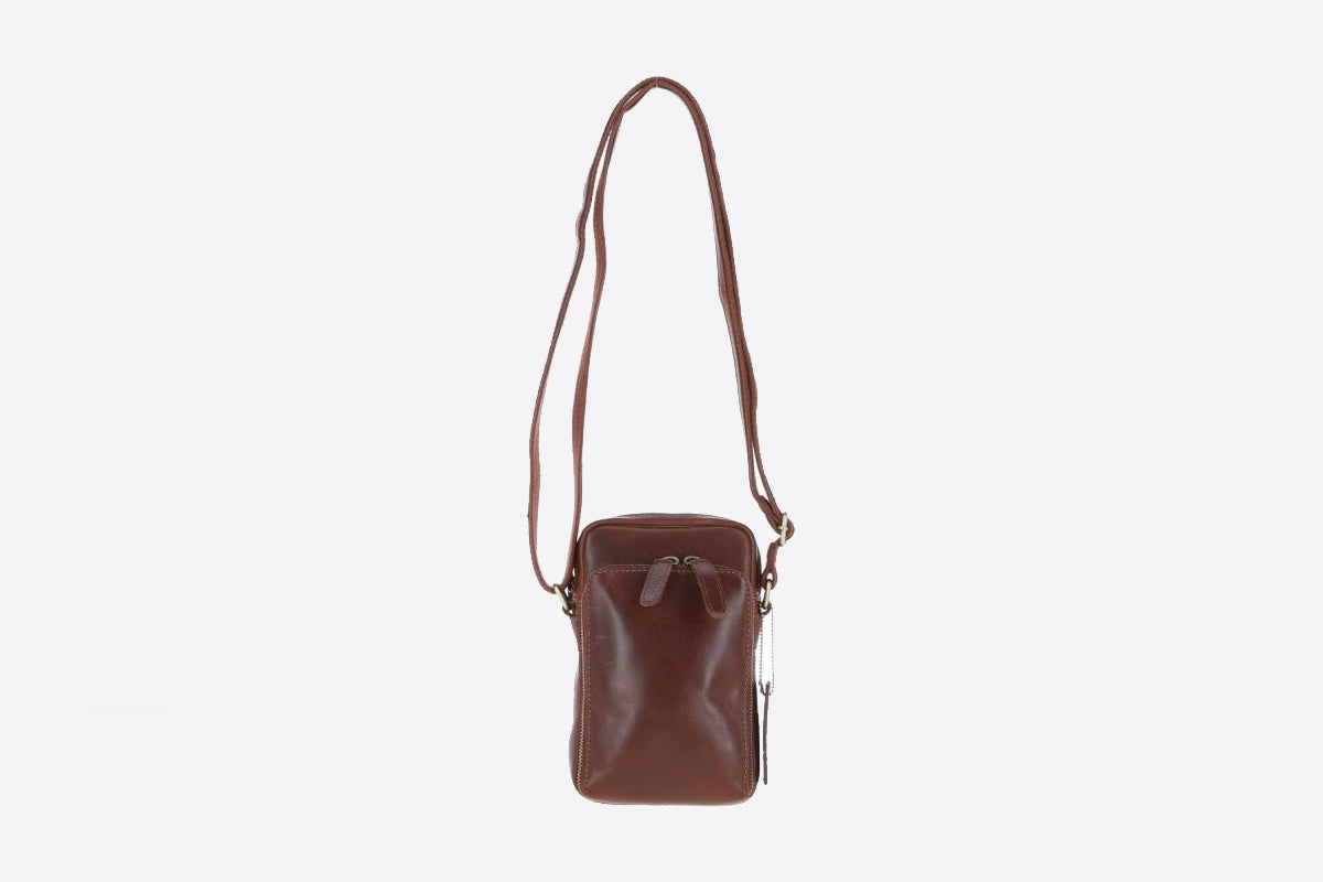 Leather Crossbody Smartphone Bag Chestnut: K-41