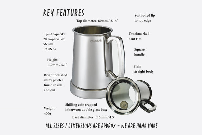Shilling One Pint Pewter Tankard Glass Base