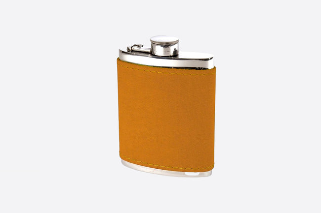6oz English Tan Leather Captive Top Pewter Flask