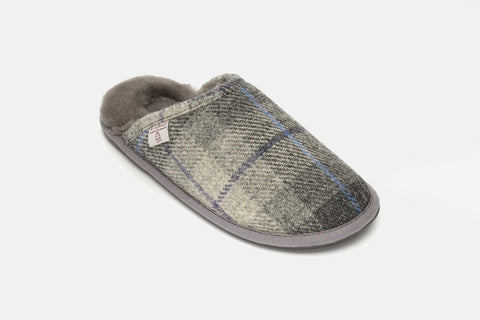 William - Harris Tweed Mule Slippers - Navy/Black Check
