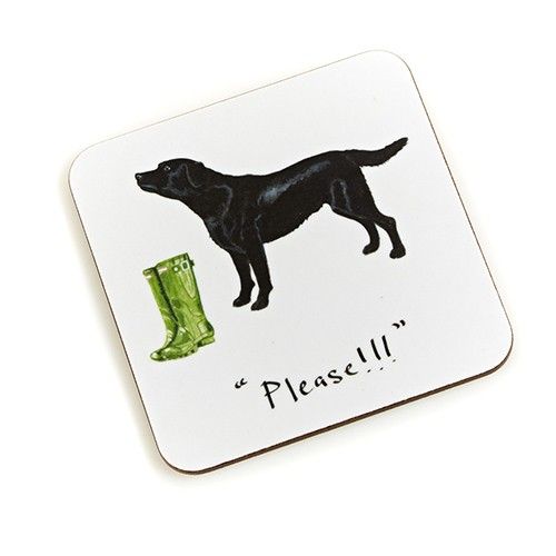 "Please!" Black Labrador Coaster